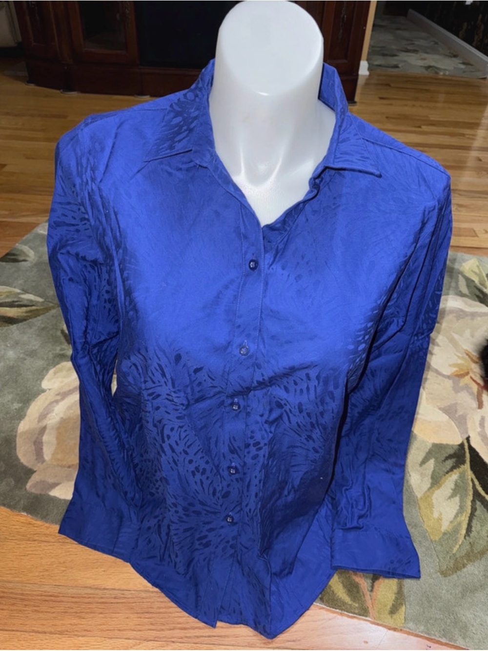 Chico's Cobalt Blue Button-Down Satin Blouse 100% Cotton Business Casual Sz XL